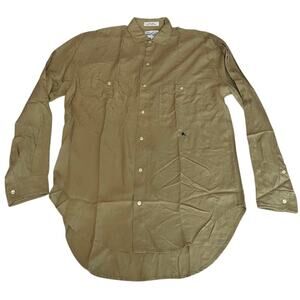 Perry Ellis Tan Khaki Silk Long Sleeve Button Down Shirt Size Medium